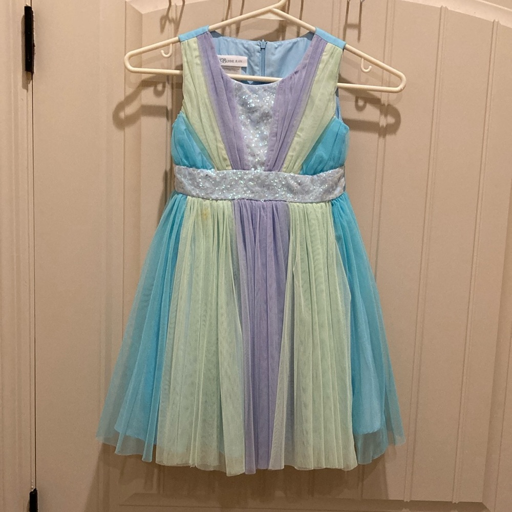 Bonnie Jean Girls Size 4 Dress Sequins Mesh Tulle Skirt Zipper and Tie in Back
